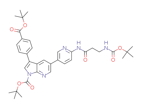 Molecular Structure of 890842-92-9 (1,1-dimethylethyl 3-bromo-5-{6-[(N-{[(1,1-dimethylethyl)oxy]carbonyl}-β-alanyl)amino]-3-pyridinyl}-3-(4-{[(1,1-dimethylethyl)oxy]carbonyl}phenyl)-1H-pyrrolo[2,3-b]pyridine-1-carboxylate)