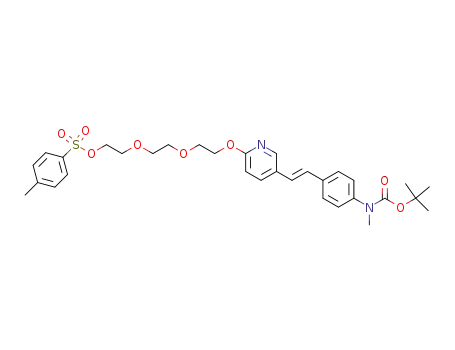 Molecular Structure of 1205550-99-7 ((E)-2-[2-[2-[5-[4-[tert-butoxycarbonyl[methyl]amino]styryl]pyridine-2-yloxy]ethoxy]ethoxy]ethyl 4-methylbenzenesulfonate)