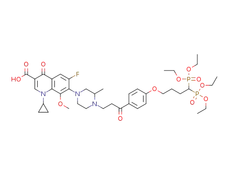 1-cyclopropyl-6-fluoro-1,4-dihydro-7-(4-(3-(4-(4,4-bis(diethylphosphono)butoxy)phenyl)-3-oxopropyl)-3-methylpiperazin-1-yl)-8-methoxy-4-oxoquinoline-3-carboxylic acid