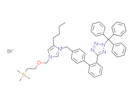 Molecular Structure of 1400933-86-9 (5-butyl-1-[[(2'-(2-trityl)-tetrazol-5-yl)biphenyl-4-yl]methyl]-3-[(2-(trimethylsilyl)ethoxy)methyl]-1H-imidazolium bromide)