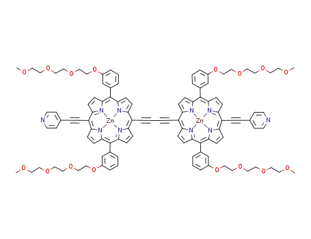 Molecular Structure of 1051971-75-5 (Di(4-pyridylethinyl) zinc bis[3-[2-[2-(2-methoxyethoxy)ethoxy]ethoxy]phenyl]porphyrin-ethinyl dimer)
