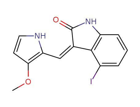 Molecular Structure of 275386-73-7 ((Z)-1,3-dihydro-4-iodo-3-[(3-methoxy-1H-pyrrol-2-yl)methylene]-2H-indol-2-one)