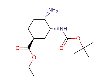 Molecular Structure of 480449-84-1 (Cyclohexanecarboxylic acid,
4-amino-3-[[(1,1-dimethylethoxy)carbonyl]amino]-, ethyl ester,
(1S,3R,4S)-)