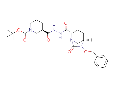 Molecular Structure of 1436861-98-1 (trans-3-[N'-(6-benzyloxy-7-oxo-1,6-diaza-bicyclo[3.2.1]octane-2-carbonyl)-hydrazinocarbonyl]-(R)-piperidin-1-carboxylic acid tert-butyl ester)