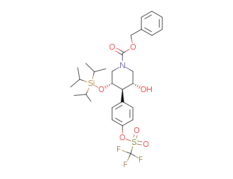 1-Piperidinecarboxylic acid,
3-hydroxy-4-[4-[[(trifluoromethyl)sulfonyl]oxy]phenyl]-5-[[tris(1-methylethyl
)silyl]oxy]-, phenylmethyl ester, (3R,4R,5S)-