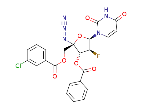 Molecular Structure of 1333126-30-9 (1-(4-azido-2-deoxy-2-fluoro-3-O-benzoyl-5-O-(3-chlorobenzoyl)-β-D-arabinofuranosyl)uracil)