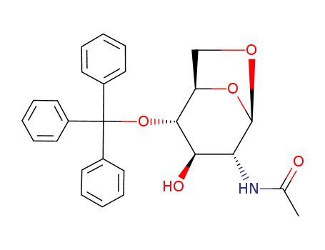 Molecular Structure of 84034-62-8 (N-((1R,2S,3R,4R,5R)-3-hydroxy-2-(trityloxy)-6,8-dioxabicyclo[3.2.1]octan-4-yl)acetamide)