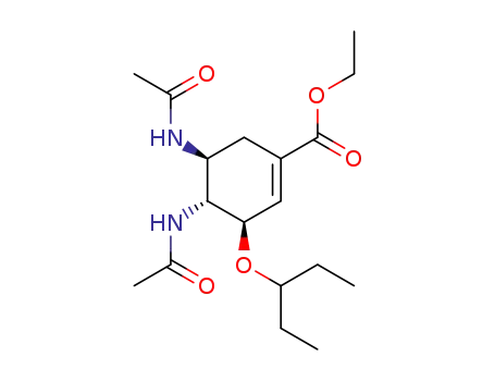 Molecular Structure of 1191921-01-3 ((3R,4R,5S)-4-acetylamino-5-acetylamino-3-(1-ethylpropoxy)-1-cyclohexene-1-carboxylic acid ethyl ester)