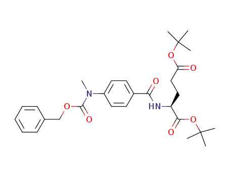 Molecular Structure of 875667-98-4 (L-Glutamic acid, N-[4-[methyl[(phenylmethoxy)carbonyl]amino]benzoyl]-,
bis(1,1-dimethylethyl) ester)