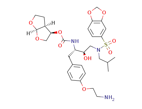 Molecular Structure of 313680-01-2 ((3R,3AS,6AR)-hexahydrofuro[2,3-b]furan-3-yl (1S,2R)-1-[4-(2-aminoethoxy)benzyl]-3-[(1,3-benzodioxol-5-ylsulfonyl)(isobutyl)amino]-2-hydroxypropylcarbamate)