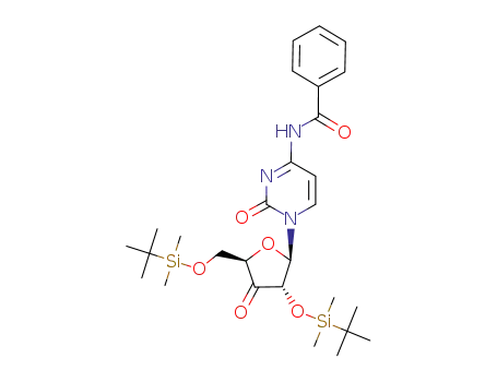 Molecular Structure of 142573-75-9 (Cytidine,
N-benzoyl-3'-deoxy-2',5'-bis-O-[(1,1-dimethylethyl)dimethylsilyl]-3'-oxo-)