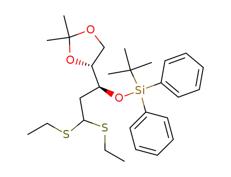 Molecular Structure of 93292-41-2 (2-deoxy-3-O-(tert-butyldiphenylsilyl)-4,5-O-isopropylidene-D-erythro-pentose diethyl dithioacetal)