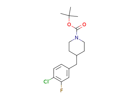 Molecular Structure of 849766-53-6 (1-Piperidinecarboxylic acid, 4-[(4-chloro-3-fluorophenyl)methyl]-,
1,1-dimethylethyl ester)