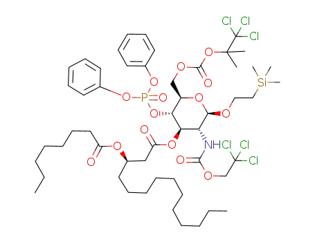 Molecular Structure of 216014-32-3 (2-(trimethylsilyl)ethyl 2-deoxy-4-O-diphenylphosphono-3-O-[(R)-3-octanoyloxytetradecanoyl]-6-O-(2,2,2-trichloro-1,1-dimethylethoxycarbonyl)-2-(2,2,2-trichloroethoxycarbonylamino)-β-D-glucopyranoside)