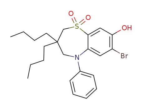Molecular Structure of 358376-04-2 (1,5-Benzothiazepin-8-ol,
7-bromo-3,3-dibutyl-2,3,4,5-tetrahydro-5-phenyl-, 1,1-dioxide)