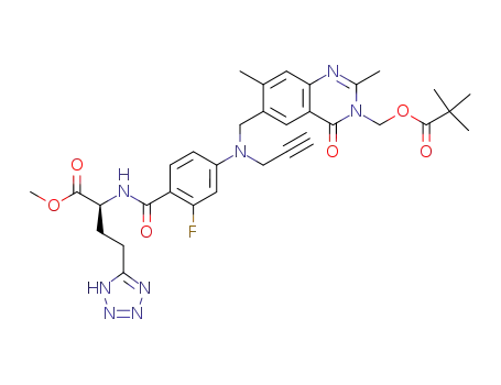 (S)-2-[4-[N-[[3,4-dihydro-2,7-dimethyl-4-oxo-3-[(pivaloyloxy)methyl]-6-quinazolinyl]methyl]-N-prop-2-ynylamino]-2-fluorobenzamido]-4-(1H-1,2,3,4-tetrazol-5-yl)butyric acid methyl ester