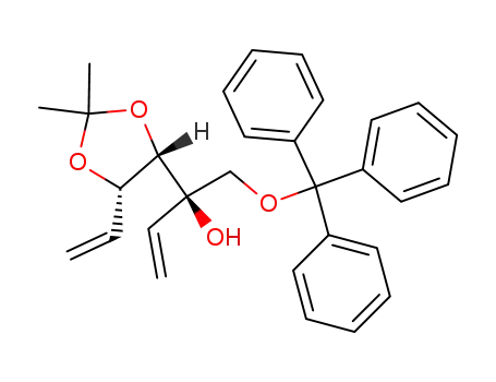 Molecular Structure of 865838-12-6 ((R)-2-((4S,5S)-2,2-diMethyl-5-vinyl-1,3-dioxolan-4-yl)-1-(trityloxy)but-3-en-2-ol)
