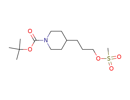 Molecular Structure of 203859-94-3 (1-Piperidinecarboxylic acid, 4-[3-[(methylsulfonyl)oxy]propyl]-,
1,1-dimethylethyl ester)