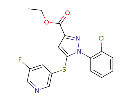 Molecular Structure of 1138037-23-6 (ethyl 1-(2-chlorophenyl)-5-[(5-fluoropyridin-3-yl)thio]-1H-pyrazole-3-carboxylate)