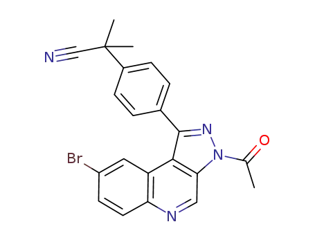 Molecular Structure of 1201643-72-2 (4-(3-Acetyl-8-bromo-3H-pyrazolo[3,4-c]quinolin-1-yl)-alpha,alpha-dimethylbenzeneacetonitrile)