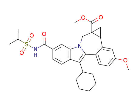Molecular Structure of 1058166-17-8 (methyl 8-cyclohexyl-5-((isopropylsulfonyl)carbamoyl)-11-methoxy-1,12b-dihydrocyclopropa[d]indolo[2,1-a][2]benzazepine-1a(2H)-carboxylate)