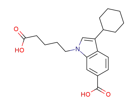 Molecular Structure of 877279-19-1 (1-(4-carboxybutyl)-3-cyclohexyl-1H-indole-6-carboxylic acid)