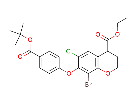 Molecular Structure of 1202890-02-5 (ethyl 8-bromo-7-(4-(tert-butoxycarbonyl)phenoxy)-6-chlorochroman-4-carboxylate)