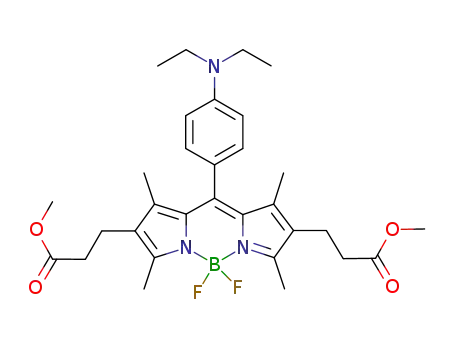 Molecular Structure of 1000870-47-2 (1,3,5,7-tetramethyl-2,6-bis(2-methoxycarbonylethyl)-8-[4-(N,N-diethylamino)phenyl]-4,4-difluoro-4-bora-3a,4a-diaza-s-indacene)