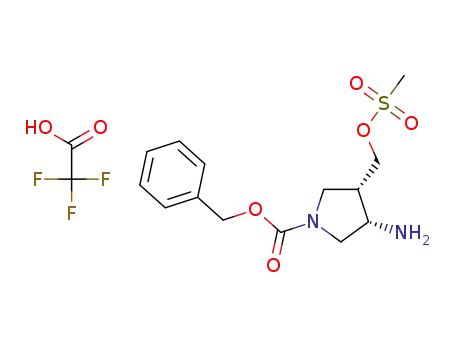 Molecular Structure of 799279-83-7 (1-Pyrrolidinecarboxylic acid, 3-amino-4-[[(methylsulfonyl)oxy]methyl]-,
phenylmethyl ester, (3S,4S)-, mono(trifluoroacetate))