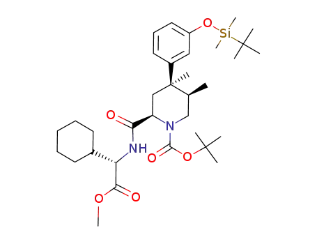 Glycine,
2-cyclohexyl-N-[[(2R,4R,5R)-1-[(1,1-dimethylethoxy)carbonyl]-4-[3-[[(1,1
-dimethylethyl)dimethylsilyl]oxy]phenyl]-4,5-dimethyl-2-piperidinyl]carbon
yl]-, methyl ester, (2S)-
