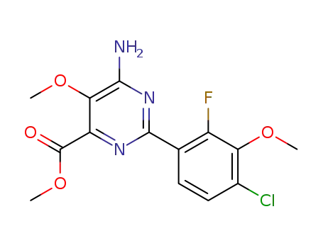 Molecular Structure of 1126318-85-1 (methyl 6-amino-2-(4-chloro-2-fluoro-3-methoxyphenyl)-5-methoxypyrimidine-4-carboxylate)