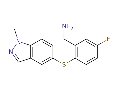 Molecular Structure of 756839-32-4 (Benzenemethanamine, 5-fluoro-2-[(1-methyl-1H-indazol-5-yl)thio]-)