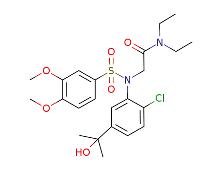 Molecular Structure of 952195-24-3 (2-[[2-chloro-5-(1-hydroxy-1-methyl-ethyl)-phenyl]-(3,4-dimethoxy-benzenesulfonyl)-amino]-N,N-diethyl-acetamide)