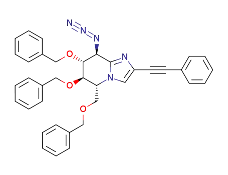 Molecular Structure of 922163-77-7 (Imidazo[1,2-a]pyridine,
8-azido-5,6,7,8-tetrahydro-2-(2-phenylethynyl)-6,7-bis(phenylmethoxy)-5
-[(phenylmethoxy)methyl]-, (5R,6R,7R,8S)-)