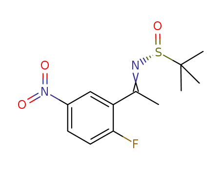 Molecular Structure of 1076160-56-9 ((R)-N-(1-(2-fluoro-5-nitrophenyl)ethylidene)-2-methylpropane-2-sulfinamide)