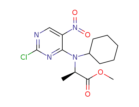 Molecular Structure of 755040-03-0 (D-Alanine, N-(2-chloro-5-nitro-4-pyrimidinyl)-N-cyclohexyl-, methyl ester)