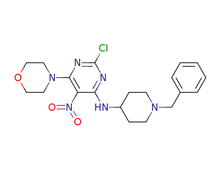 Molecular Structure of 1173204-19-7 ((1-benzylpiperidin-4-yl)-(2-chloro-6-morpholin-4-yl-5-nitropyrimidin-4-yl)amine)