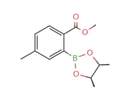 Molecular Structure of 1147351-76-5 (methyl 4-methyl-6-(4,4,5,5-tetramethyl-1,3,2-dioxaborolan-2-yl)benzoate)