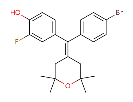 Molecular Structure of 843662-23-7 (Phenol,
4-[(4-bromophenyl)(tetrahydro-2,2,6,6-tetramethyl-4H-pyran-4-ylidene)
methyl]-2-fluoro-)