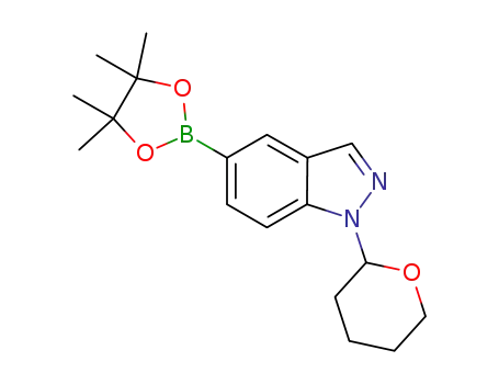 Molecular Structure of 1082525-64-1 (1H-Indazole, 1-(tetrahydro-2H-pyran-2-yl)-5-(4,4,5,5-tetramethyl-1,3,2-dioxaborolan-2-yl)-)