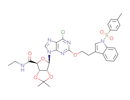 5-ethylcarboxyamide-2-(2'-(3''-(1''-(p-toluenesulfonyl)indolyl)ethyloxy)-6'-chloropurin-9'-yl)-3,4-O-isopropylidene-tetrahydrofuran