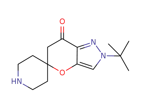 Molecular Structure of 1198001-03-4 (2'-(tert-butyl)-2'H-spiro[piperidine-4,5'-pyrano[3,2-c]pyrazole]-7'(6'H)-one)