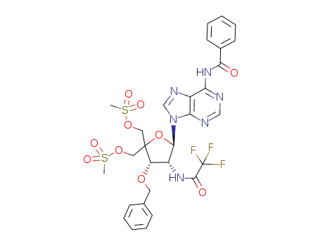 1-(2-trifluoroacetylamino-3-O-benzyl-4-C-methanesulfonyloxyrnethyl-5-O-methanesulfonyl-2-deoxy-β-D-ribofuranosyl)-N6-benzoyladenine