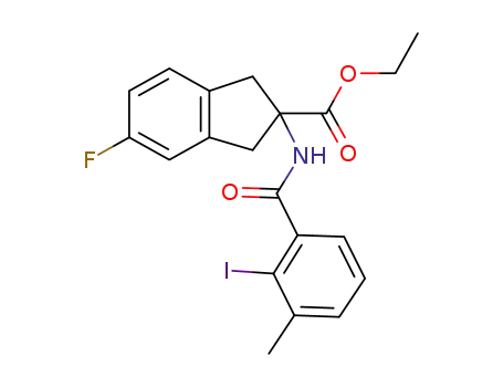 Molecular Structure of 1092446-64-4 (5-fluoro-2-(2-iodo-3-methyl-benzoylamino)indan-2-carboxylic acid ethyl ester)
