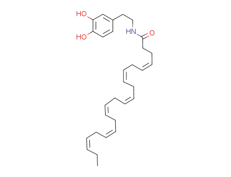 Molecular Structure of 129024-87-9 ((4Z,7Z,10Z,13Z,16Z,19Z)-N-[2-(3,4-dihydroxyphenyl)ethyl]docosa-4,7,10,13,16,19-hexaenamide)