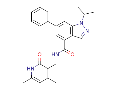 Molecular Structure of 1346704-10-6 (N-[(4,6-dimethyl-2-oxo-1,2-dihydro-3-pyridinyl)methyl]-1-(1-methylethyl)-6-phenyl-1H-indazole-4-carboxamide)