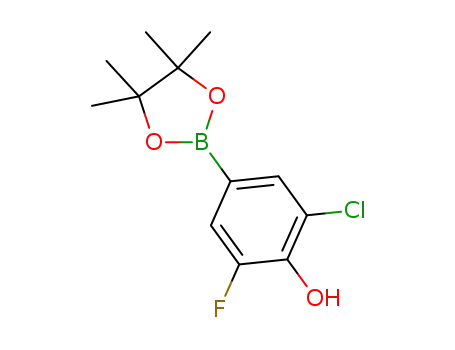Molecular Structure of 1356953-67-7 (2-chloro-6-fluoro-4-(4,4,5,5-tetramethyl-1,3,2-dioxaborolan-2-yl)phenol)