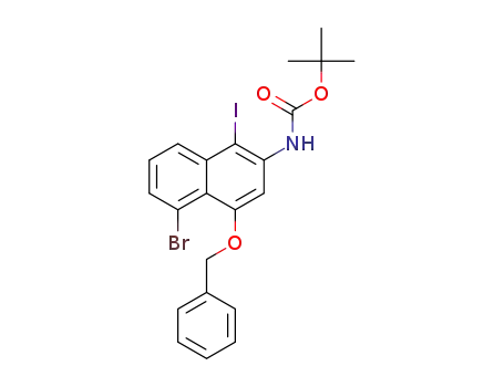 Molecular Structure of 1381964-03-9 (tert-butyl (4-(benzyloxy)-5-bromo-1-iodonaphthalen-2-yl)carbamate)