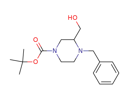 Molecular Structure of 850834-14-9 (1-Piperazinecarboxylic acid, 3-(hydroxyMethyl)-4-(phenylMethyl)-, 1,1-diMethylethyl ester)