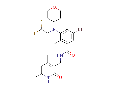 Molecular Structure of 1403258-65-0 (5-bromo-3-[(2,2-difluoroethyl)(oxan-4-yl)amino]-N-[(4,6-dimethyl-2-oxo-1,2-dihydropyridin-3-yl)methyl]-2-methylbenzamide)